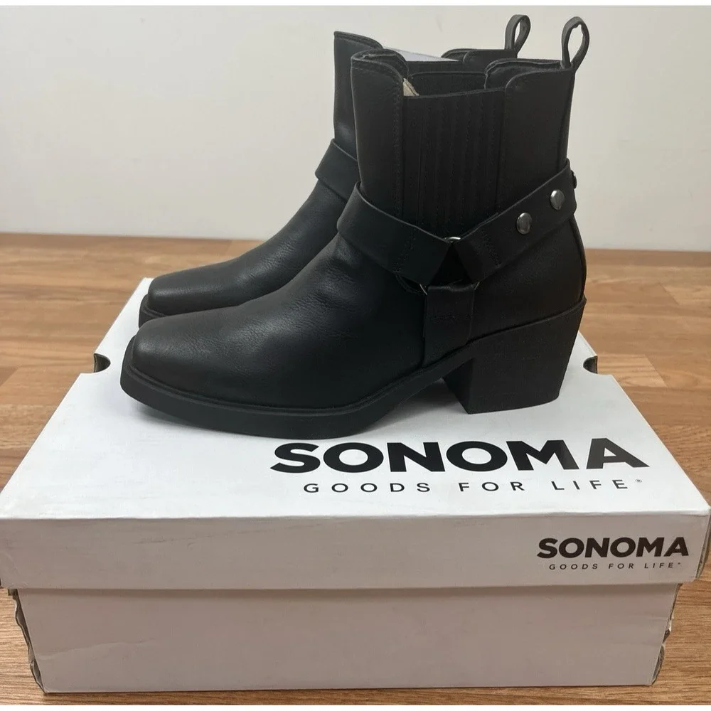 Sonoma Whiskey Black Boots Women's Size 5 Ankle Booties Western NEW